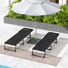 Outsunny Set of Two Folding Sun Loungers, with Four-Position Backs - Black