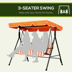 Outsunny Three-Seater Garden Swing Chair, with Adjustable Canopy - Orange Stripe