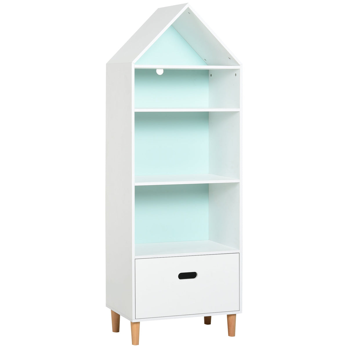 HOMCOM Kids Children Wooden Bookcase w/Drawer Bedroom Furniture Bookshelf Storage Rack Display Unit Toys Games Organisation Cabinet Pink Blue Back Panel 50 x 30 x 142 cm