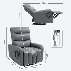 HOMCOM Electric Recliner Armchair with USB + Type C Charge Port, Phone Holder, PU Leather Reclining Chair with Adjustable Leg Rest, Recliner Chair for Home Living Room Theater, Grey