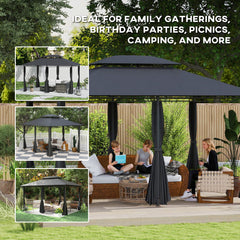 Outsunny 3 x 4m Steel Gazebo, with Curtains - Black