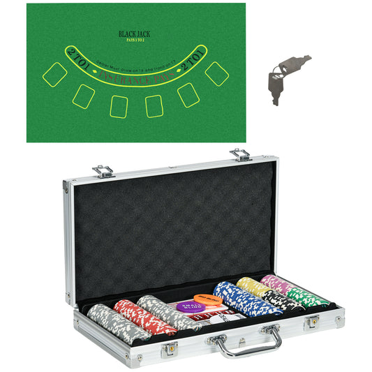 SPORTNOW 300-Piece Poker Chips Set, Poker Set with Mat, Chips, Two Card Decks, Dealer, Five Dices