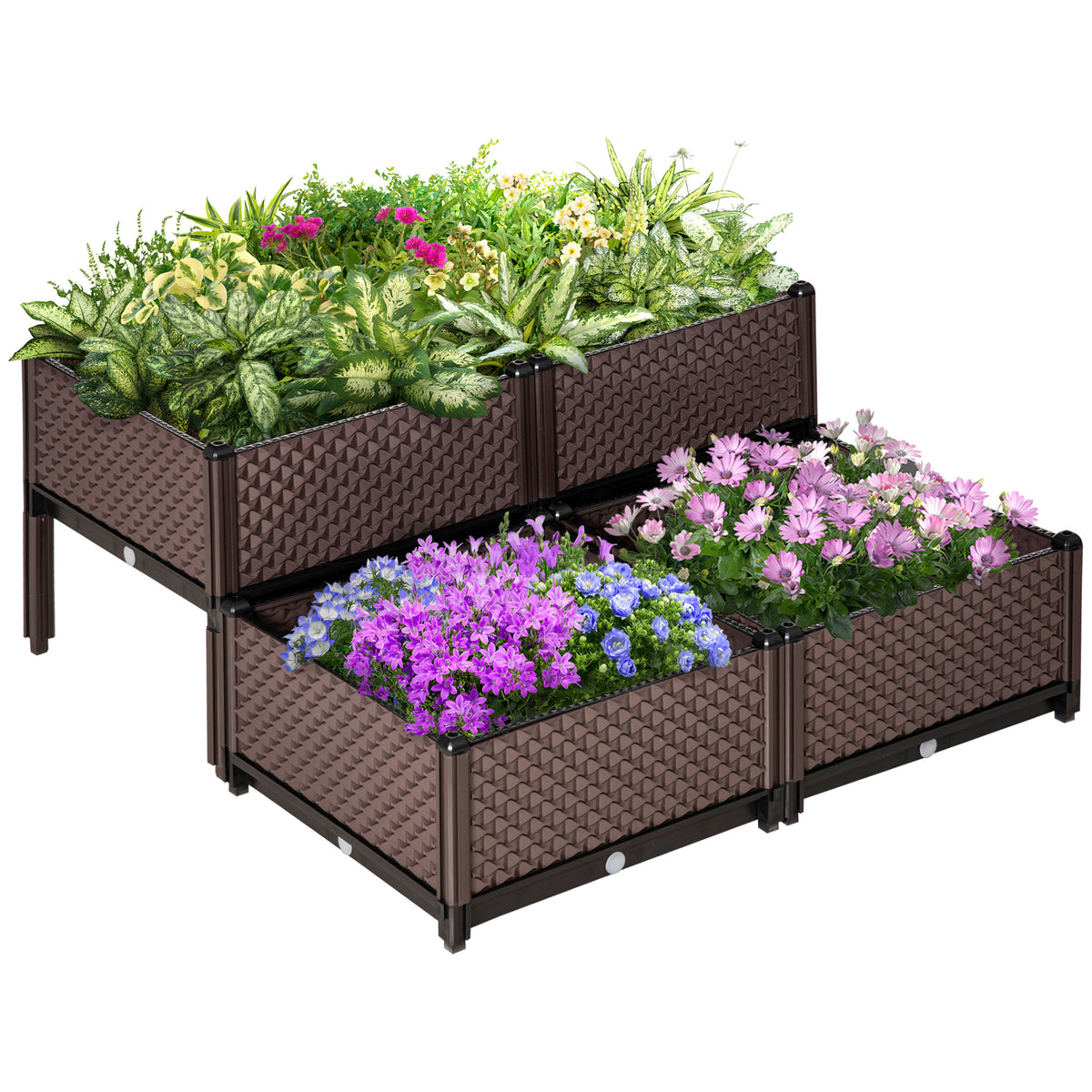 Outsunny 50cm x 50cm x 46.5cm Set of 4 41L Garden Raised Bed Kit, PP DIY Elevated Planter Box, Flower Vegetables Planting Container with Self-Watering Design and Drainage Holes