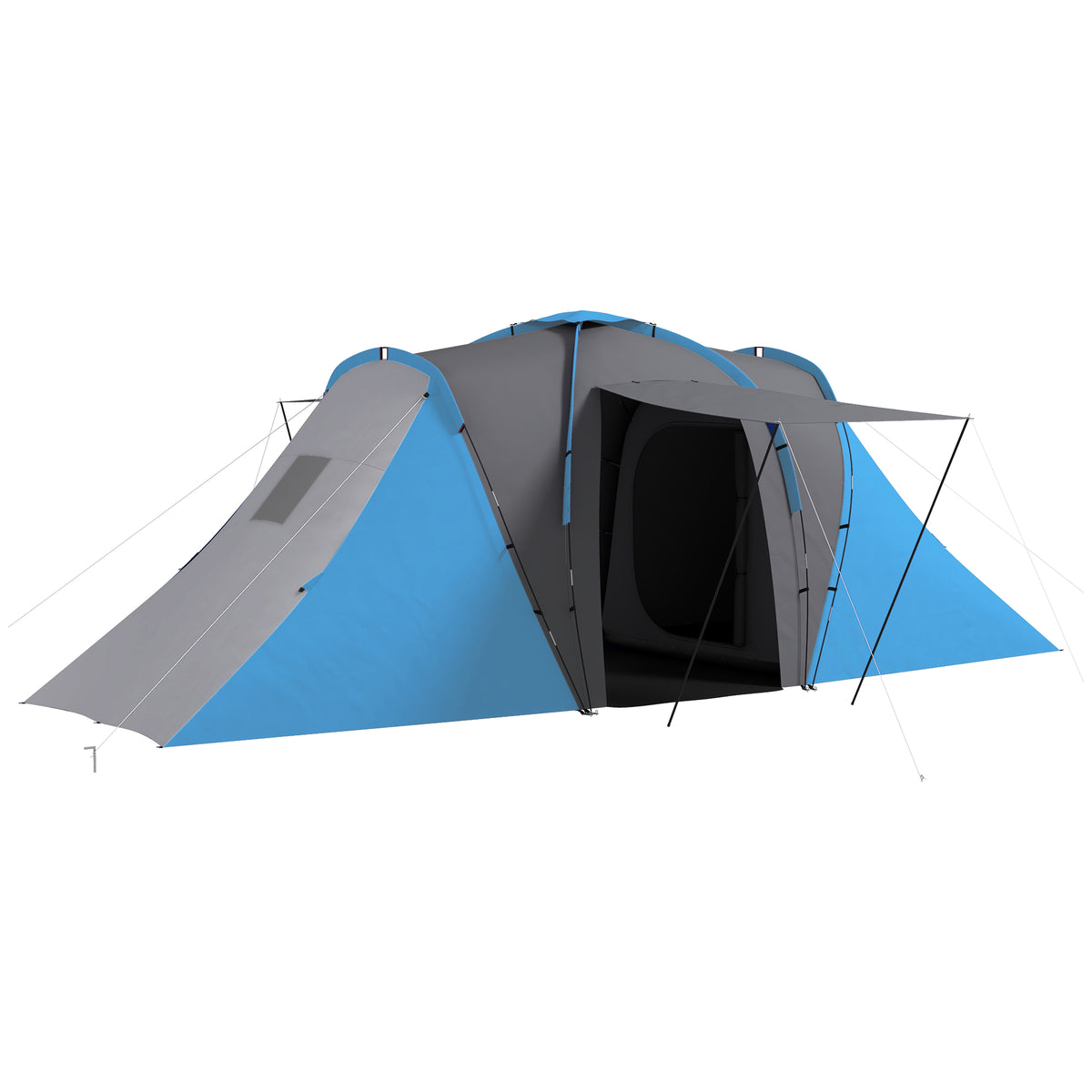 Outsunny Large Camping Tent Tunnel Tent with 2 Bedroom and Living Area, 2000mm Waterproof, Portable with Bag for 4-6 Man, Blue