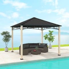 Outsunny 3 x 3 m Decorative Metal Gazebo - Black/Wood-Effect