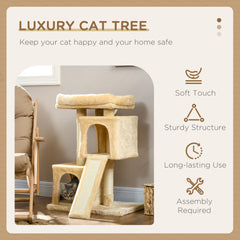 PawHut Sisal Cat Rest & Play Activity Tree w/ 2 House Cream White