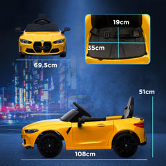 AIYAPLAY 12V BMW M4 Licensed Kids Car with Easy Transport, Remote Control, Suspension, Music, Horn, LED Lights, Yellow