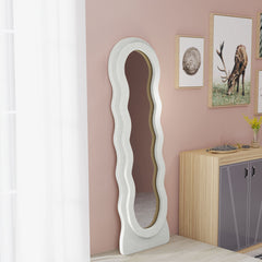 HOMCOM Wavy Velvet-Feel Full Length Mirror - White