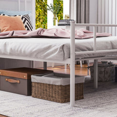 HOMCOM Double Metal Bed Frame Solid Bedstead Base with Headboard and Footboard, Metal Slat Support and Underbed Storage Space, Bedroom Furniture, White