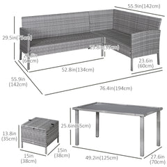 Outsunny 6-Seater Rattan Dining Set Sofa Table Footstool Outdoor w/ Cushion Garden Furniture