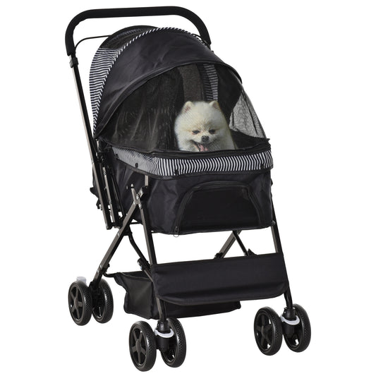 عربة أطفال PawHut Pet Stroller قابلة للطي للسفر للكلاب والقطط مع سلة فرامل بمقبض قابل للعكس