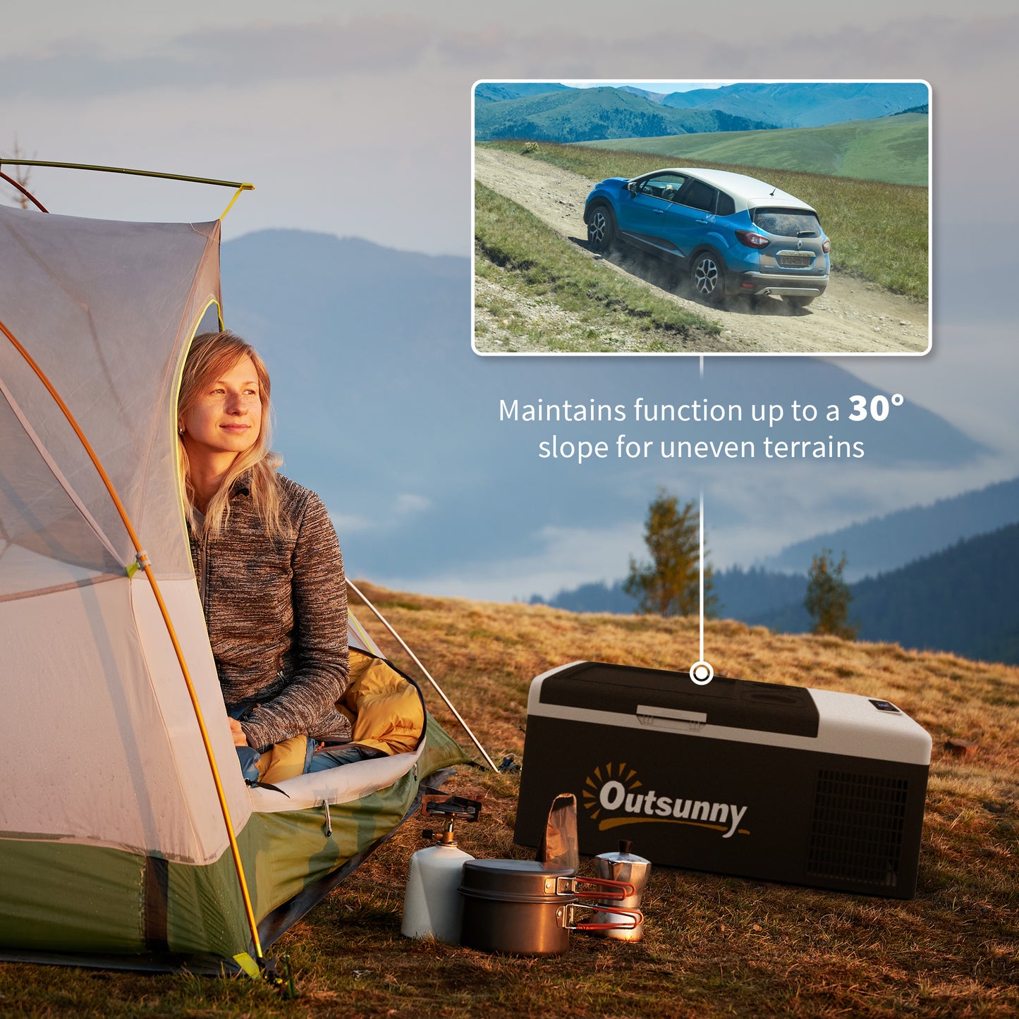 Outsunny 16L Portable Car Fridge, -20√¢‚Äû∆í to 10√¢‚Äû∆í Adjustable Temperature - Black/Grey