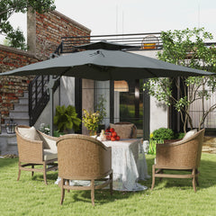 Outsunny 3m Thick Fabric Cantilever Garden Parasol, with Cross Base - Grey