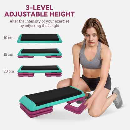 HOMCOM 3-Level Aerobic Step 10/15/20cm Steppers for Exercise Workout w/ Non-Slip Top Compact Stepper Home Office Indoor Outdoor Fitness Equipment