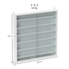 HOMCOM 7-Tier Wall Display Shelf Unit Cabinet w/ 6 Adjustable Shelves Glass Doors Home Office Ornaments 83x80cm, White