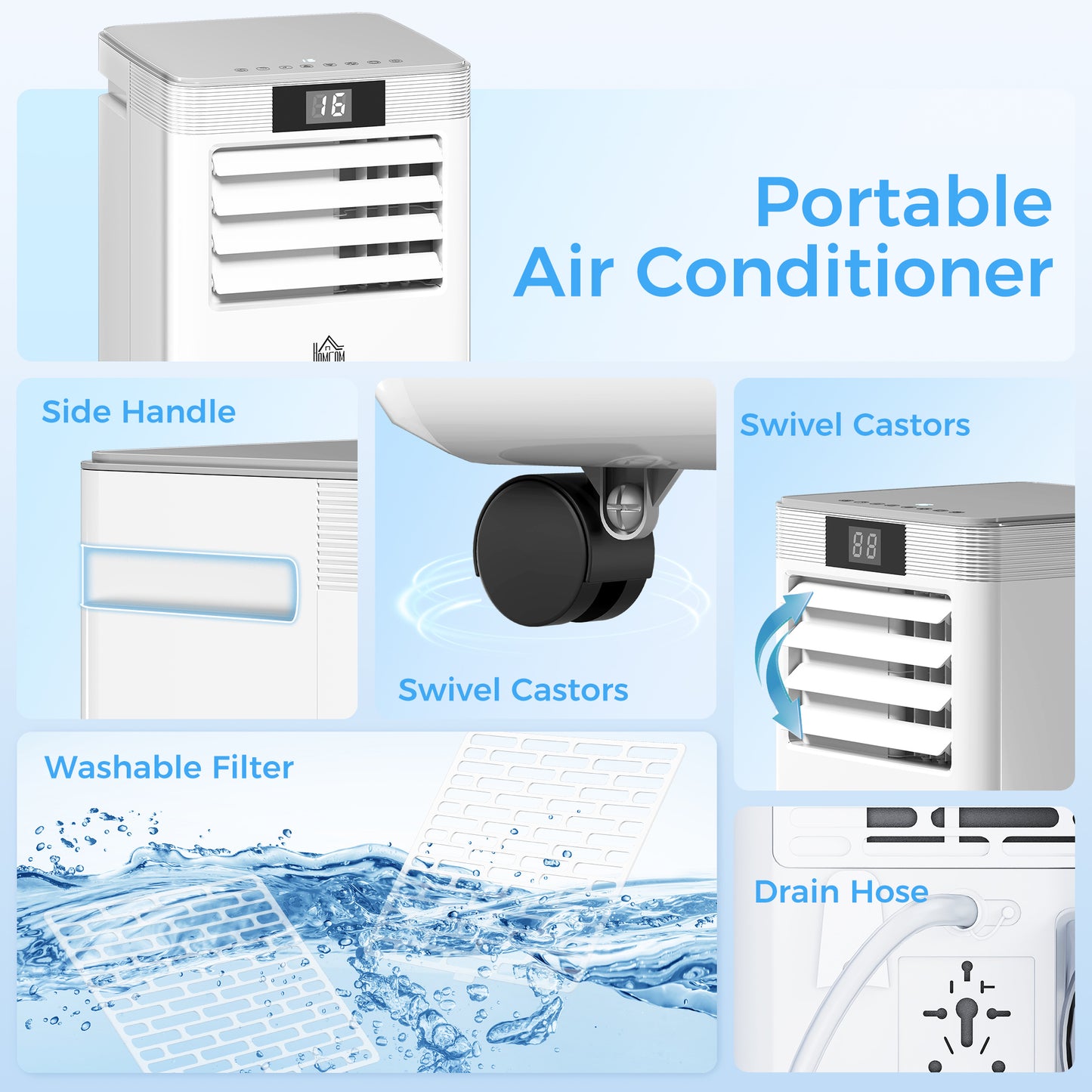 HOMCOM 10000 BTU Air Conditioning Unit, 4-in-1 Portable Air Conditioner, Dehumidifier, Cooling, Fan, Sleep Mode, with Remote Control, LED Display, 2 Speeds, 24H Timer, Window Venting Kit, 22m√Ç¬≤