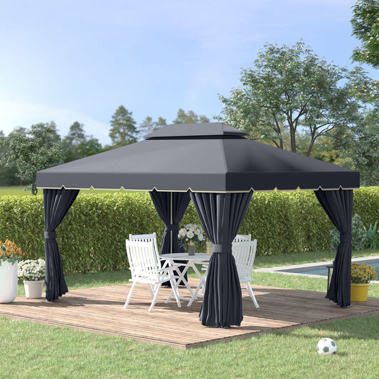 Outsunny 3 x 4m Aluminium Garden√Ç Gazebo, Marquee Canopy Shelter Pavilion Party Tent with Nets and Curtains for Garden and Deck, Black