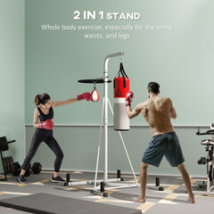 HOMCOM Freestanding Boxing Punch Bag & Speed Ball Station Hanging Frame Training Exercise Platform Home Gym Heavy Duty, White