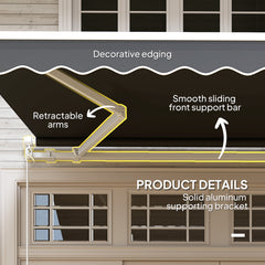 Outsunny 3 x 2.5m Garden Patio Manual Awning, Retractable Canopy Sun Shade Shelter with Fittings and Crank Handle, Black