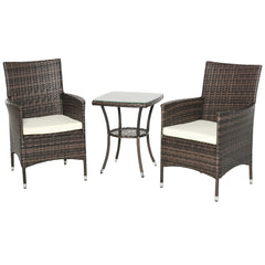 Outsunny Three-Piece Rattan Chair Set, with Cushions - Brown