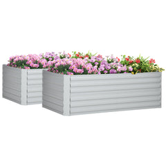 Outsunny Set of 2 Raised Beds for Garden, Galvanised Steel Outdoor Planters with Multi-reinforced Rods for Vegetables, Plants, Flowers and Herbs, 180 x 90 x 59 cm, Light Grey