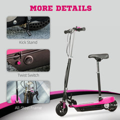 HOMCOM Steel Ride on Powered Scooter, Folding E-Scooter with Warning Bell, 15km/h Maximum Speed, for 4-14 Years Old, Pink