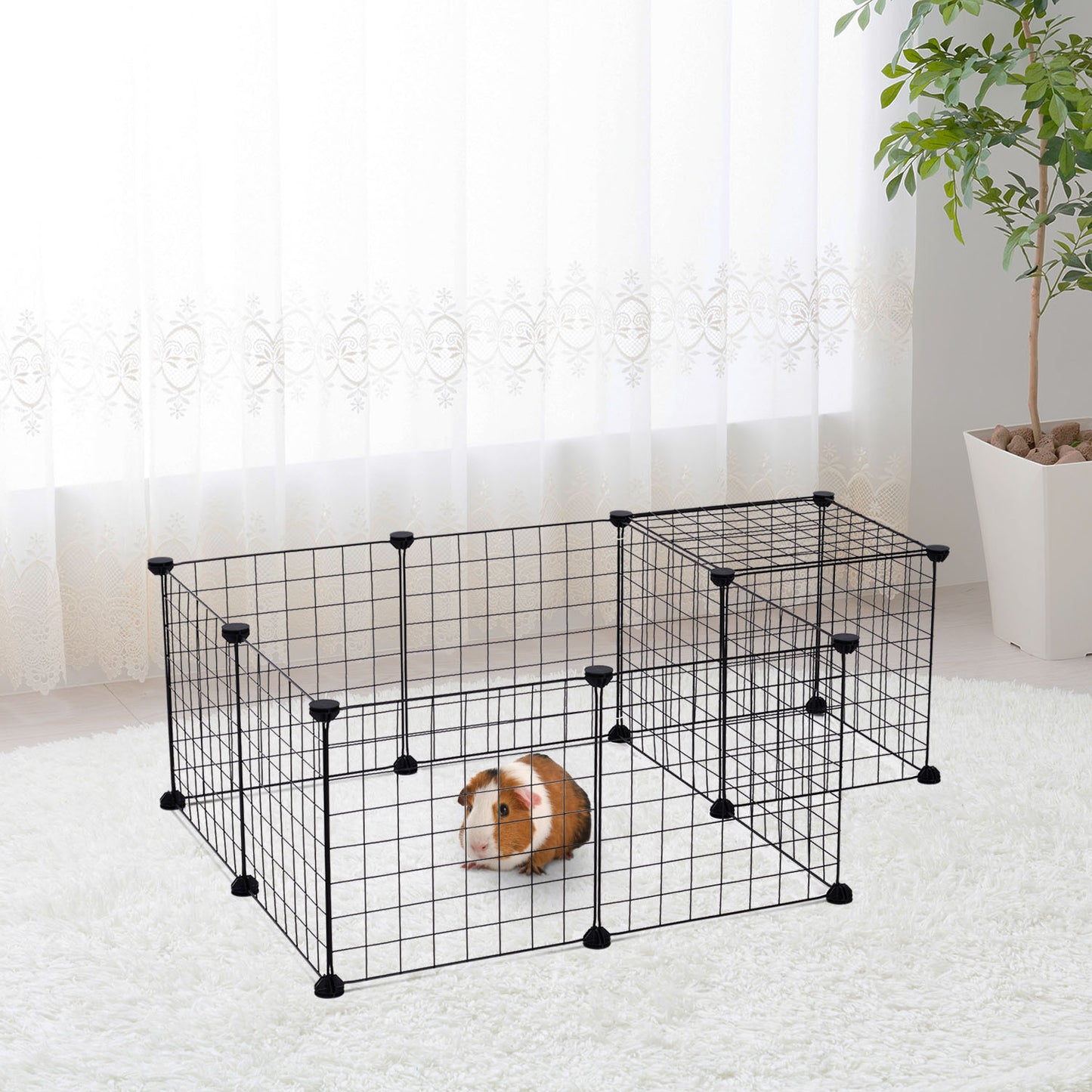 PawHut DIY Pet Playpen Metal Wire Fence 12 Panel Enclosure Indoor Outdoor Guinea Pig Bunny Small Animals Cage Black