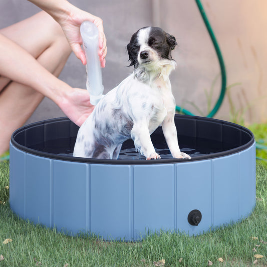 PawHut Foldable Dog Paddling Pool Pet Cat Swimming Pool Indoor/Outdoor Collapsible Summer Bathing Tub Shower Tub Puppy Washer (100 x 30H cm, Blue)