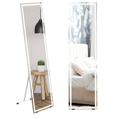 HOMCOM Standing Dressing Mirror with LED Lights, Wall Dressing Mirror for Bedroom with Dimmable and 3 Colour Lighting, White