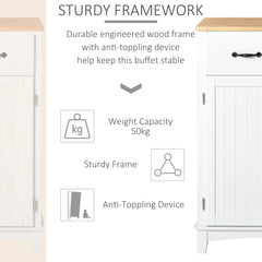 HOMCOM Modern Kitchen Cupboard, Wooden Storage Cabinet, Tableware Organizer with 2 Drawers for Living & Dining Room, White