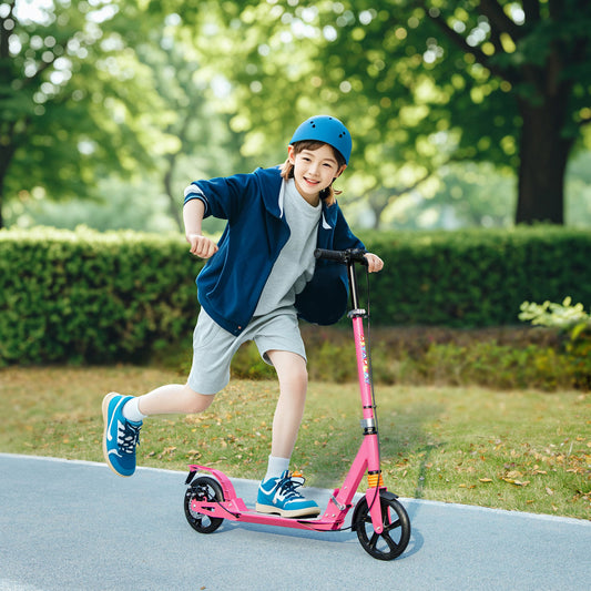 AIYAPLAY Kids Scooter with Four-Level Adjustable Handlebar, Dual Brake System, 200mm Wheels, ABEC-7 Bearings, Pink