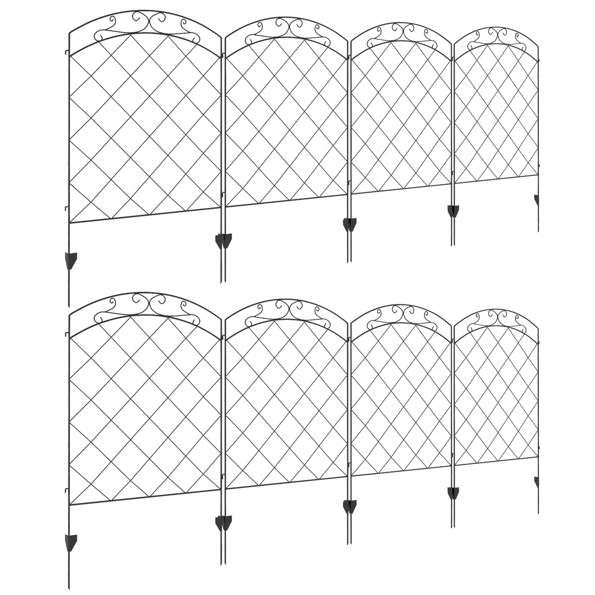 Outsunny Decorative Garden Fencing, 43in x 11.4ft Outdoor Picket Fence Panels, 8PCs Rustproof Steel Wire Landscape Flower Bed Border Edging Animal Barrier, Swirls