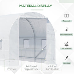 Outsunny 4.5 x 2 x 2 m Polytunnel Greenhouse, Walk-in Green House for Garden with Mesh Windows, Galvanised Steel Frame, White