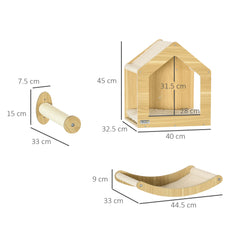 رفوف حائط للقطط من PawHut، مع منزل، وأرجوحة، وعمود خدش - لون خشب البلوط