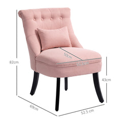 HOMCOM Fabric Single Sofa Dining Chair Tub Chair Upholstered W/ Pillow Solid Wood Leg Home Living Room Furniture Pink