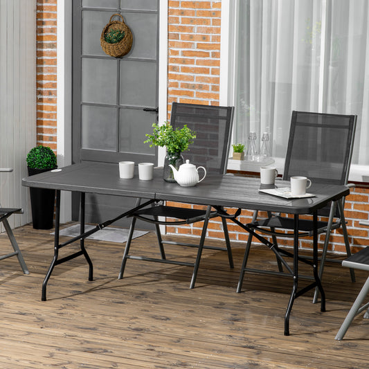 Outsunny Folding Garden Dining Table for 6, Rectangular Outdoor Dining Table with HDPE Tabletop, Foldable Garden Table with Steel Frame for Balcony, Porch, Charcoal Grey