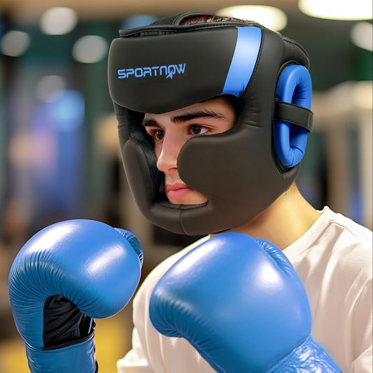 SPORTNOW Boxing Headguard, Boxing Headgear Helmet with Adjustable Strap for Full Face Protection for Kickboxing Sparring Martial Arts Karate Taekwondo, Blue