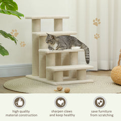 PawHut Dog Steps for Bed 4 Step Pet Stairs for Sofa Dog Cat Climb Ladder 63x43x60 cm Cream