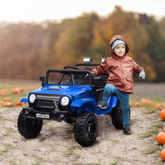 AIYAPLAY 12V Battery Powered Kids Ride-On Car, Electric Truck w/ Spring Suspension, Remote, Music, Horn, Lights, Blue