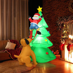 1.8m Inflatable Dog Chasing Santa to a Christmas Tree with LED Lights