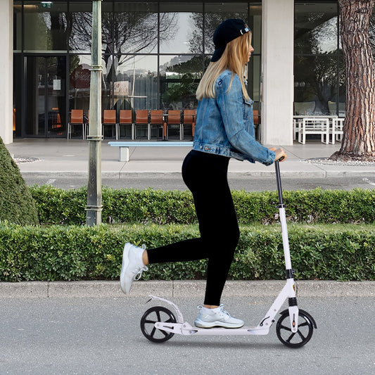 HOMCOM Folding Kick Scooter, Adjustable Ride On Scooter with 200mm Big Wheels and Double Shock Absorption, Urban Scooter for 14+ Teens Adult- White