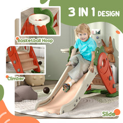 AIYAPLAY 3 in 1 Foldable Toddler Slide with Basketball Hoop, Climber, Carrot-themed, for 1-3 Years