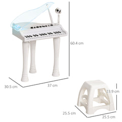 AIYAPLAY 32-Key Kids Piano Keyboard, with Stool, Lights, Microphone, Sounds, Removable Legs - White