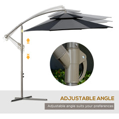 Outsunny 2.7m Banana Parasol Cantilever Umbrella with Crank Handle, Double Tier Canopy and Cross Base for Outdoor, Hanging Sun Shade, Black