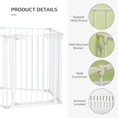 PawHut 5 Panels Pet Playpen Metal Fence w/ Walk Through Door - White