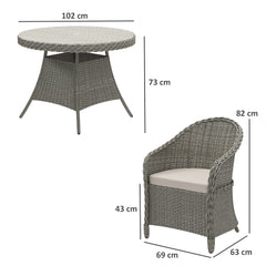 Outsunny 4 Seater Rattan Garden Furniture Set with Cushions, Round PE Rattan Dining Set with Glass-Top Table, Umbrella Hole, Outdoor Garden Table and Chairs, Grey