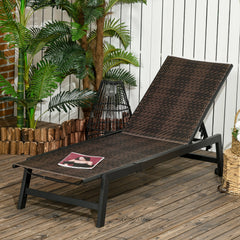 Outsunny Rattan Sun Lounger, with Five-Position Back - Brown/Black