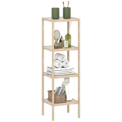 HOMCOM Four-Tier Bamboo Bathroom Shelf - Natural Finish