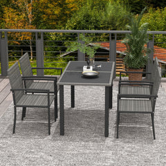 Outsunny Outdoor Dining Set 5 Pieces Patio Conservatory with Tempered Glass Tabletop,4 Dining Chairs - Grey