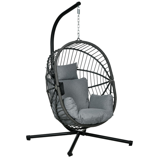 Outsunny Metal Stand Hanging Egg Chair, with Full Body Padded Seat - Grey